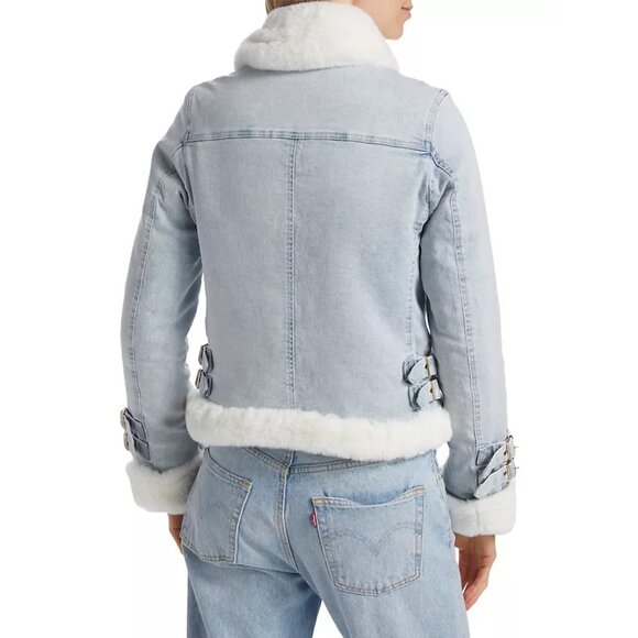 NEW Generation Love - Size M, Molly Denim & Faux Fur Moto Jacket - Light Blue - Picture 5 of 7